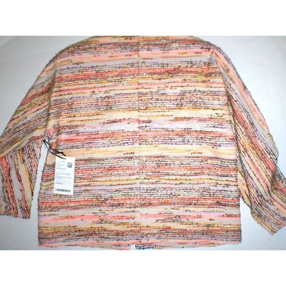 Womens 4 Worth New York Coral Tweed Jacket NWT $648 White Beige Double Zipper